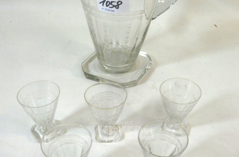 Henkelkanne mit 6 Gläser, 20er Jahre