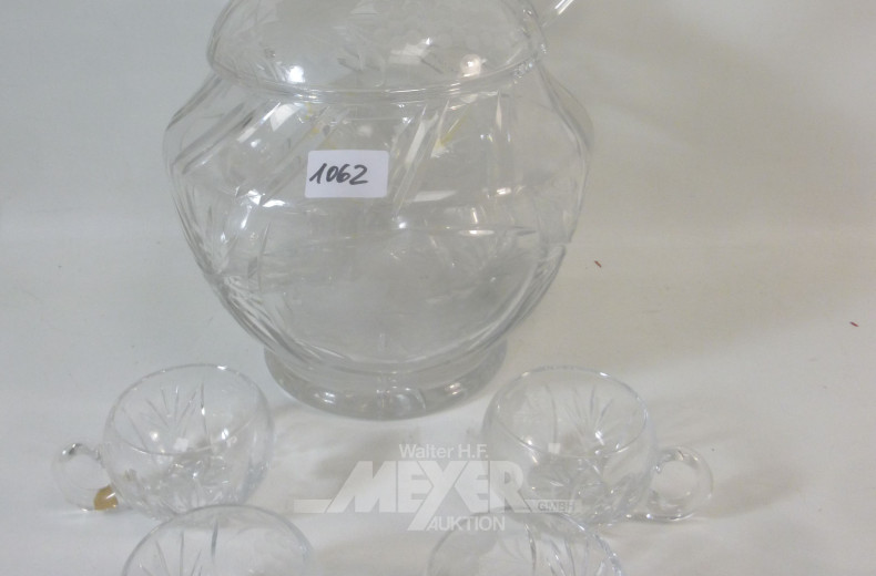 Kristall-Bowle mit Gläsern