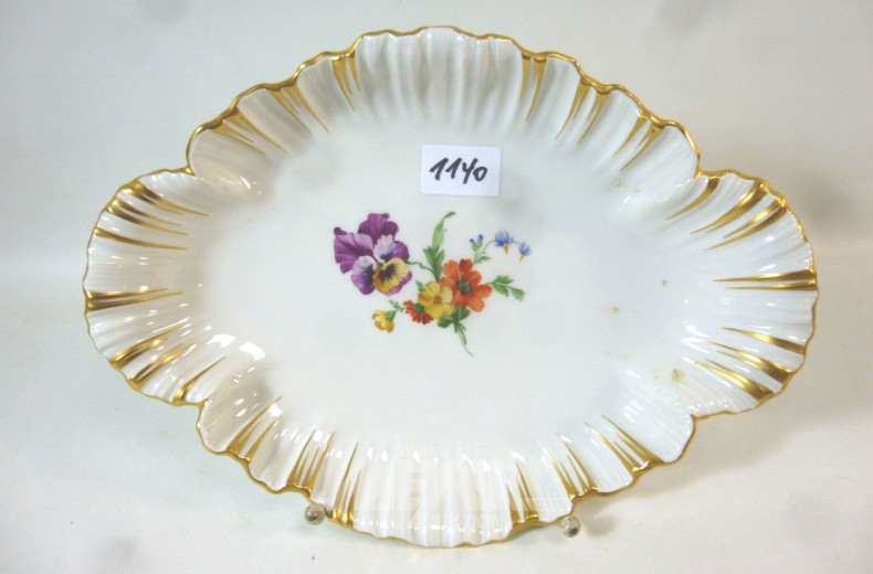 ovale Gebäckschale, KPM, Blumendekor