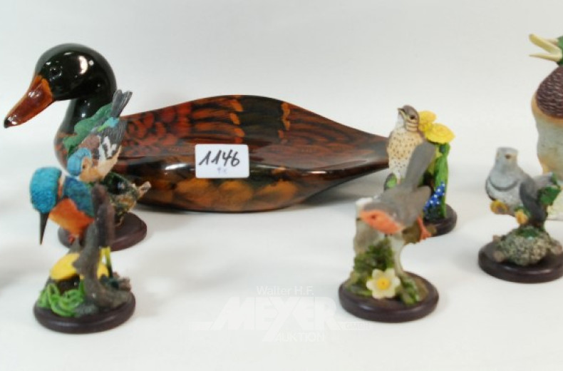9 kl. Vogelfiguren und ein Schale ''Ente''