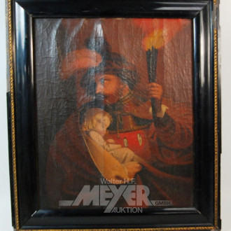 Gemälde ''Mann mit Kind und Fackel''