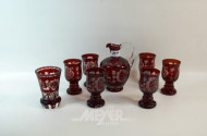 8 Teile Rubinglas: Krug, Gläser, Vase