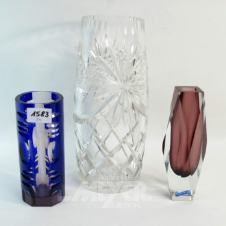 3 versch. Kristall-Vasen