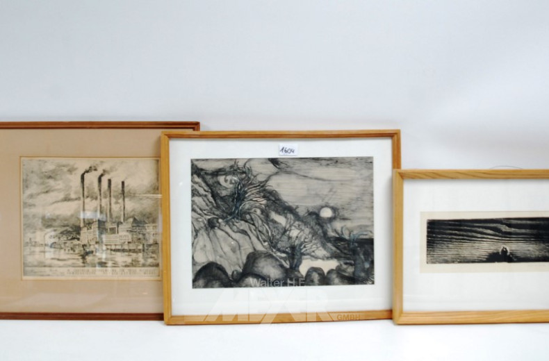 3 Bilder ''Fabrik, Pärchen, Landschaft''