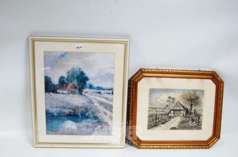 6 versch. Bilder ''Dorfansichten,