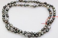 lange Perlenkette, grau, Barocke Form
