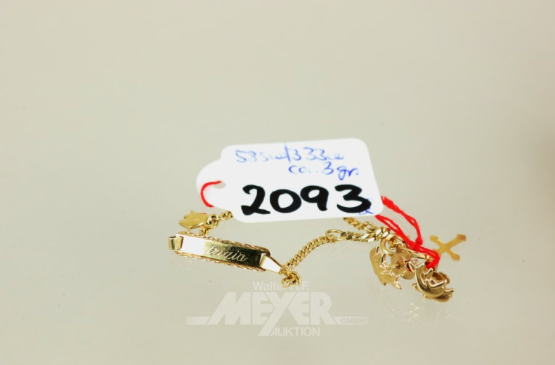 kl. Armband, 585er GG, 1 Paar Ohrstecker