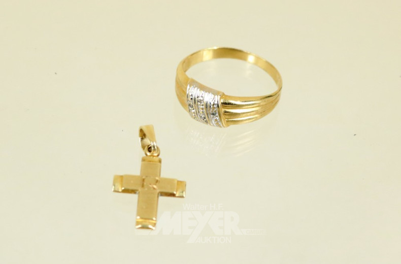 Ring und 1 kl. Kreuzanhänger, 585er GG