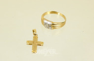 Ring und 1 kl. Kreuzanhänger, 585er GG