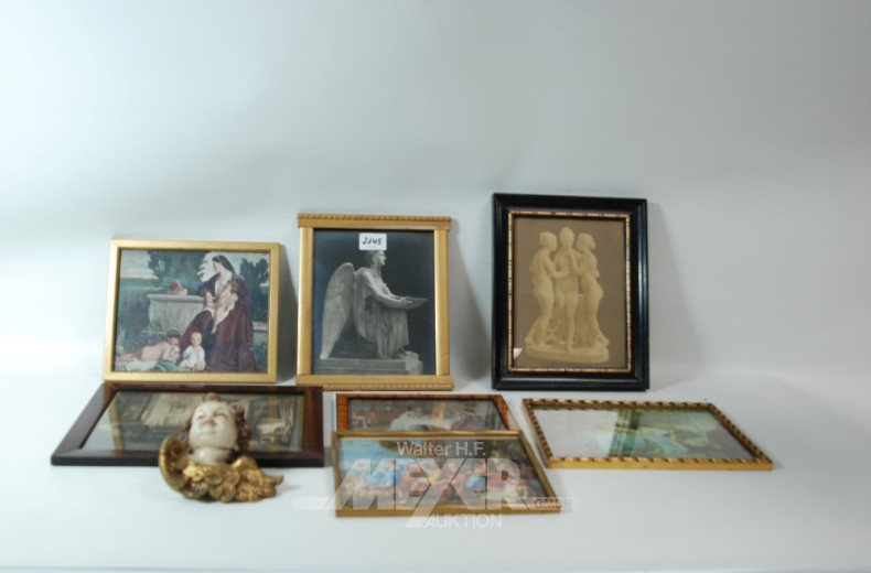 7 versch. kl. Bilder und 1 Puttikopf