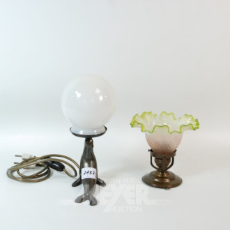 2 kl. Tischlampen mit Glasschirm