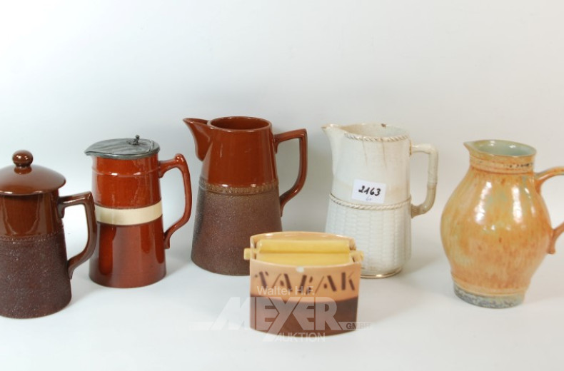5 versch. Keramik-Krüge-u. Kannen,