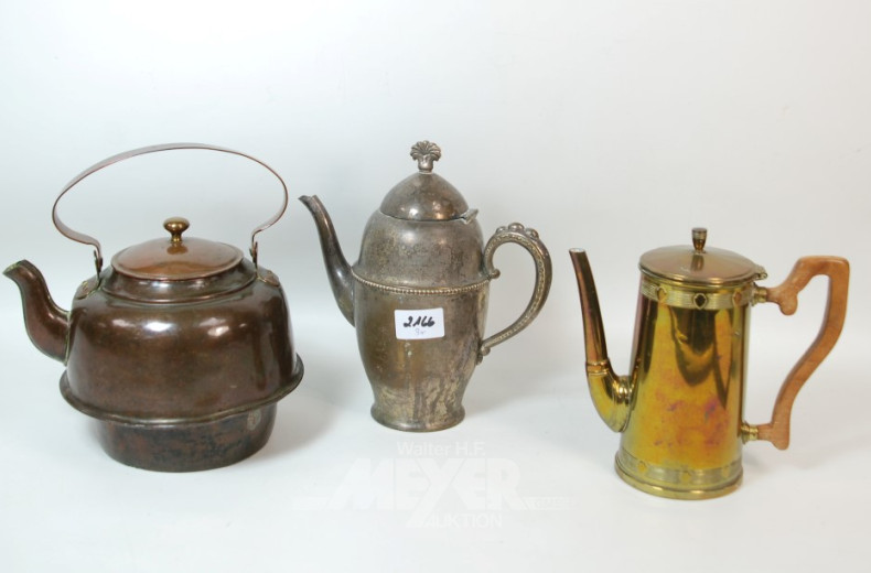 3 versch. Metall-Kannen/Kessel