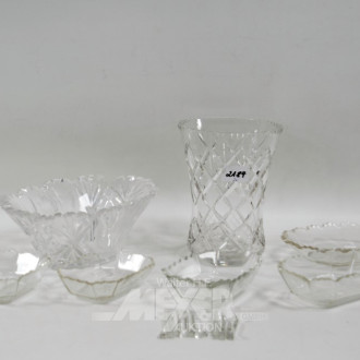 6 Kristall-Schalen, 1 Kristall-Vase