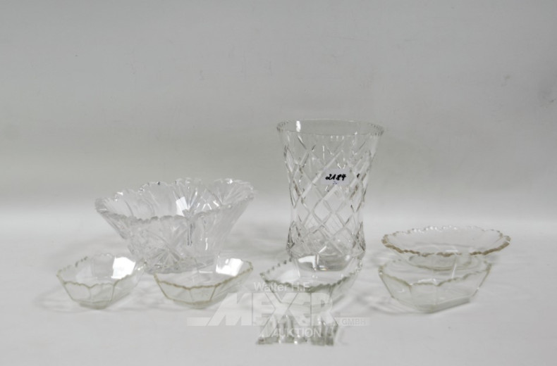6 Kristall-Schalen, 1 Kristall-Vase