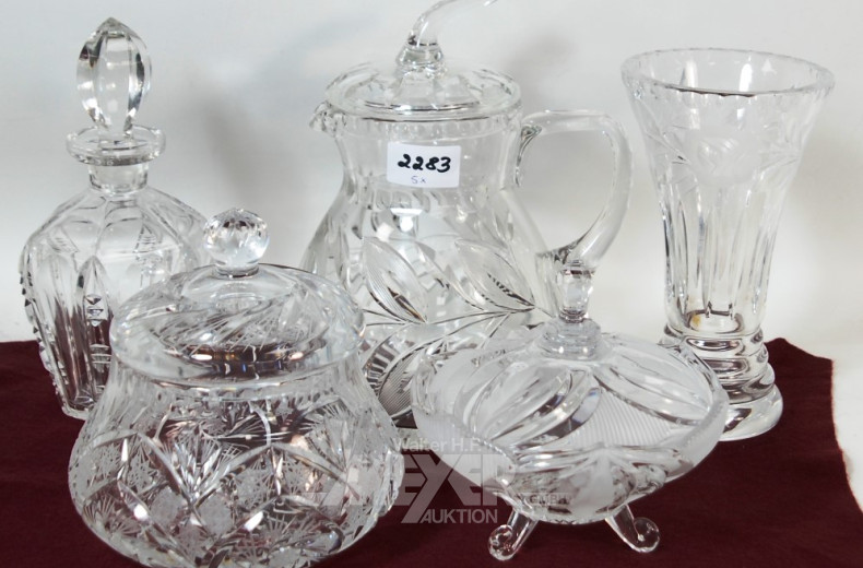 5 Teile Kristall: Krug, Vase,