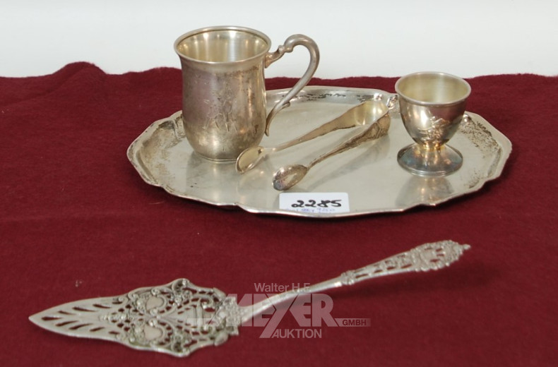 5 Teile SIlber: Tablett, Tortenheber,