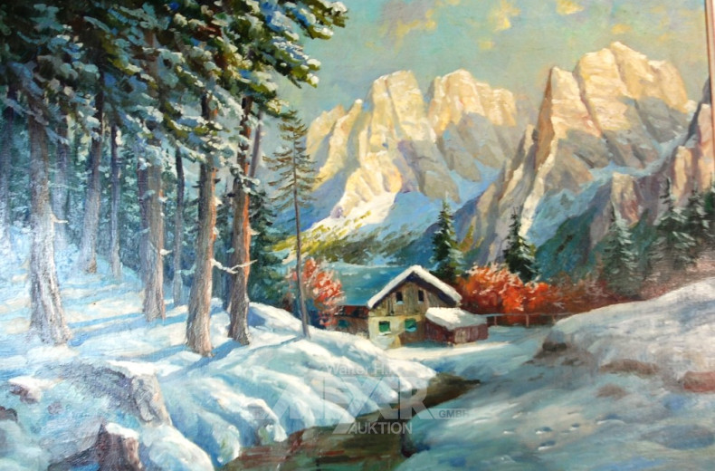 Gemälde ''Almhütte im Winter''