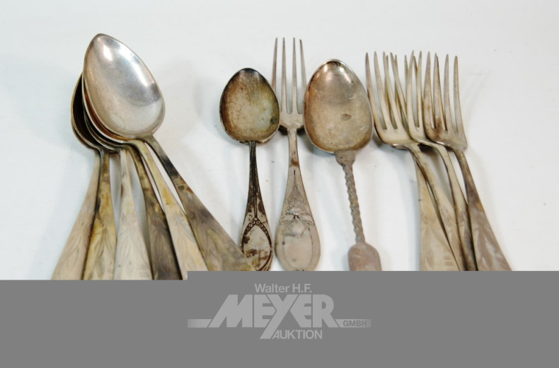 14 Besteckteile, Silber;
