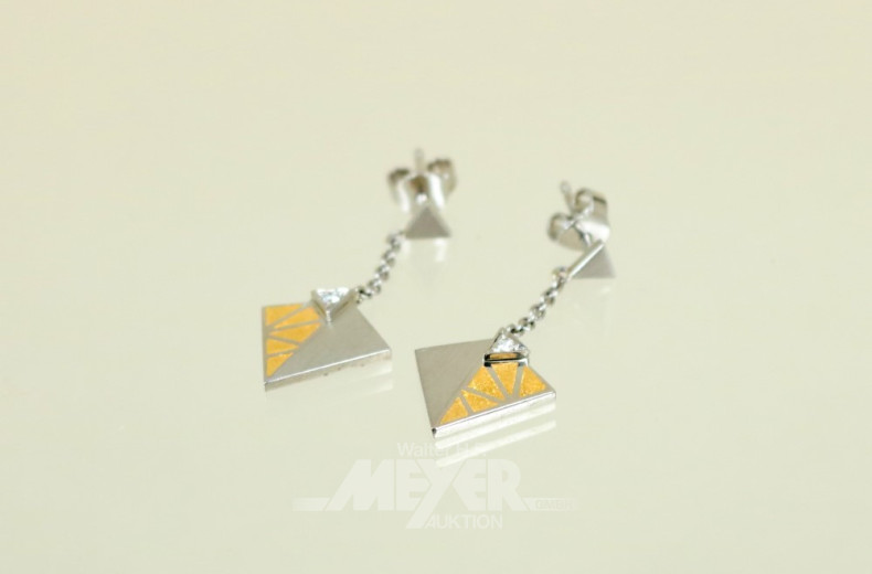 Paar Ohrhänger, Platin/GG, besetzt mit