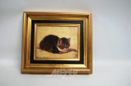 Katzenbild im Goldrahmen
