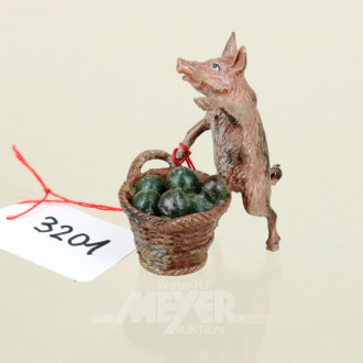 Wiener-Bronze-Figur  ''Schwein mit Korb''