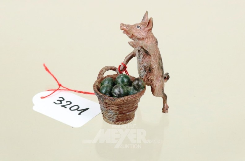 Wiener-Bronze-Figur  ''Schwein mit Korb''