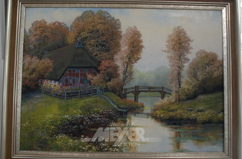 Gemälde, ''Fachwerk-Reetdachhaus''