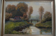 Gemälde, ''Fachwerk-Reetdachhaus''