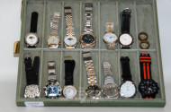 13 Herren- Armbanduhren und 2 Metallringe