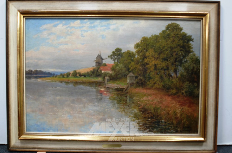 Gemälde ''Flußlauf mit Windmühle''