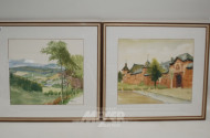 2 Aquarelle ''Landschaft u. Stadtansicht''