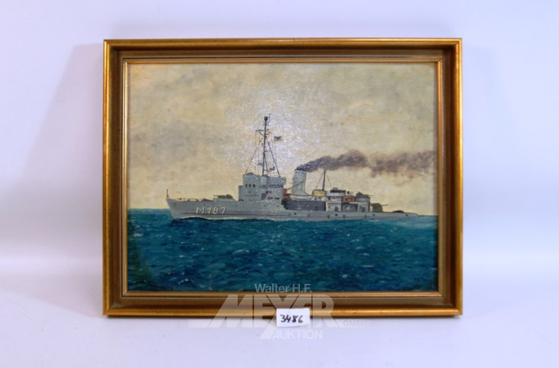 kl. Gemälde ''Kriegsschiff''