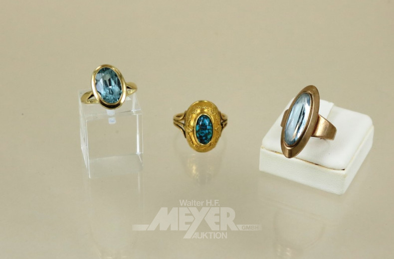 3 versch. Ringe, 333er und 585er GG,