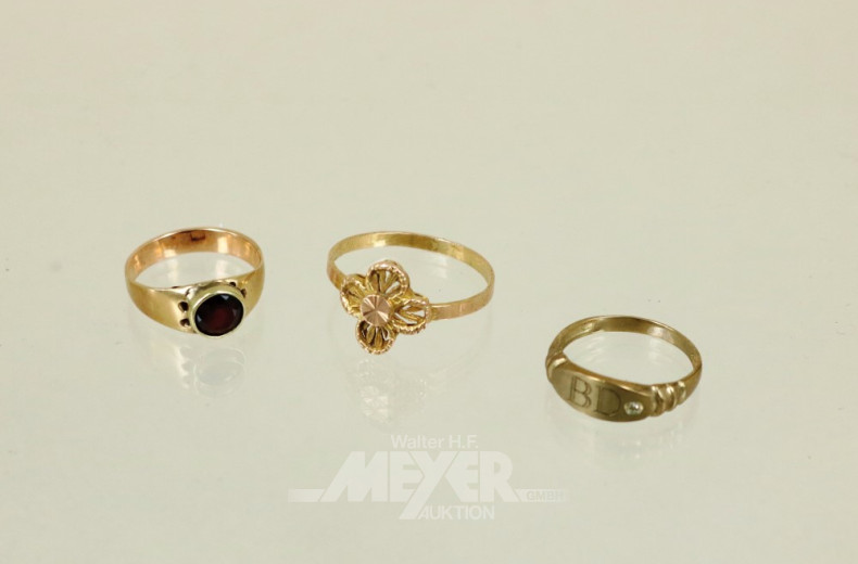 3 versch. Ringe, 333er und 585er GG,