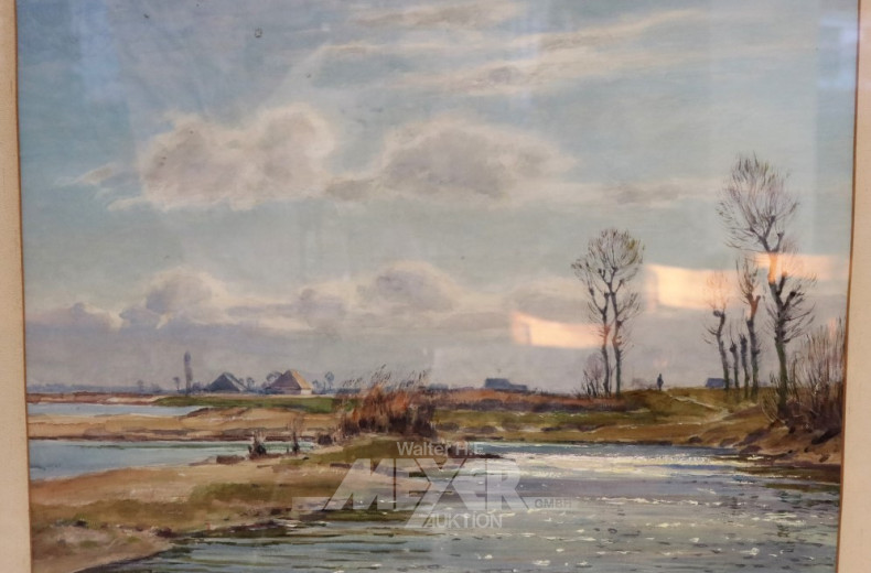 Aquarell ''Uferlandschaft im Herbst''