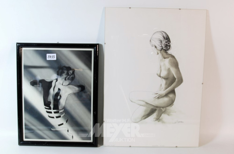 3 Lithografien ''weibl.Akte'',