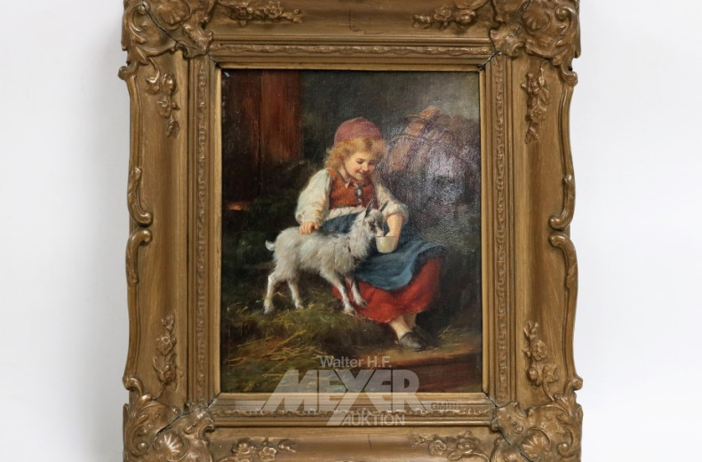 Gemälde, ''Mädchen mit Ziege'', unsigniert