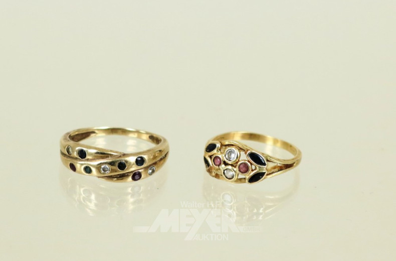 2 Damenringe, 585er/333er GG,