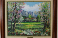 Gemälde ''Gebirgshütte mit Blumenwiese''