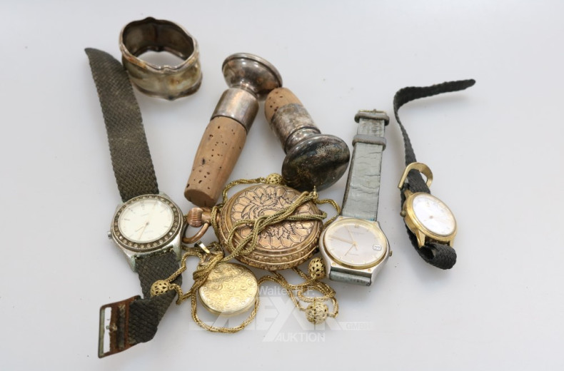 3 Armbanduhren, 1 Taschenuhr,
