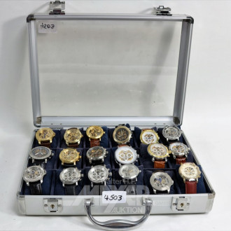 Uhrenkoffer mit 18 Herrenarmbanduhren