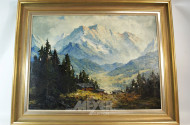 Gemälde ''Hütte vor Bergmassiv''
