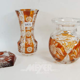 2 Vasen u. 1 Ascher, Kristall