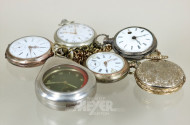 6 Taschenuhren, 1 Taschenuhrenkette