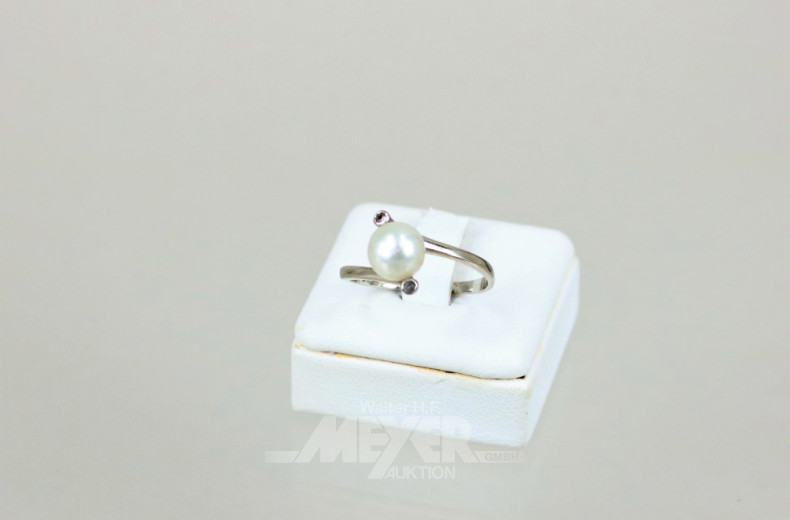 Damenring, 750er GG, mit Perle besetzt,