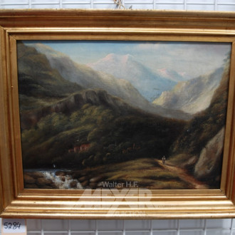 Gemälde ''Dorfansicht vor Gebirge''
