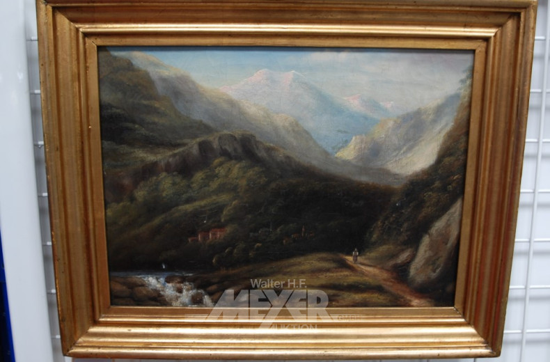 Gemälde ''Dorfansicht vor Gebirge''