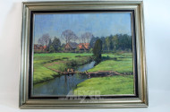 Gemälde, ''Dorf mit Bach''