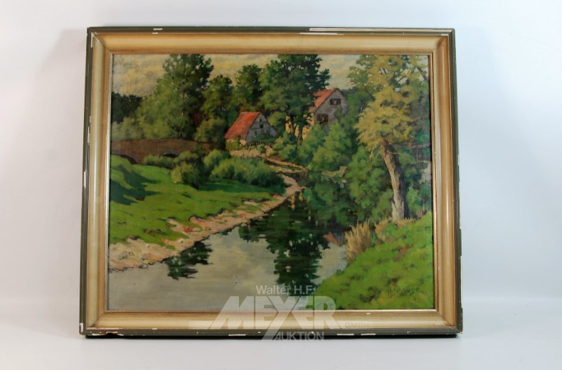 Gemälde ''Bachlauf mit Häusern''